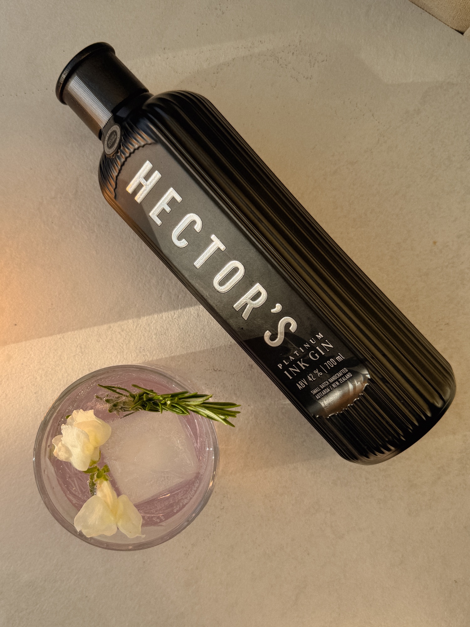 The Ink & Citrus colour-changing cocktail made with Hector's Platinum Ink Gin