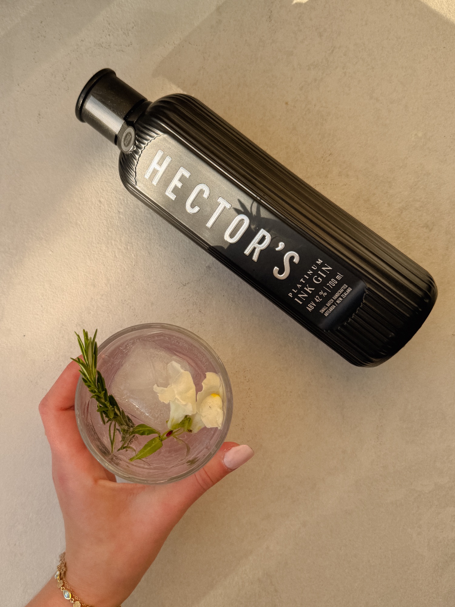 A glass of Hector's gin at home