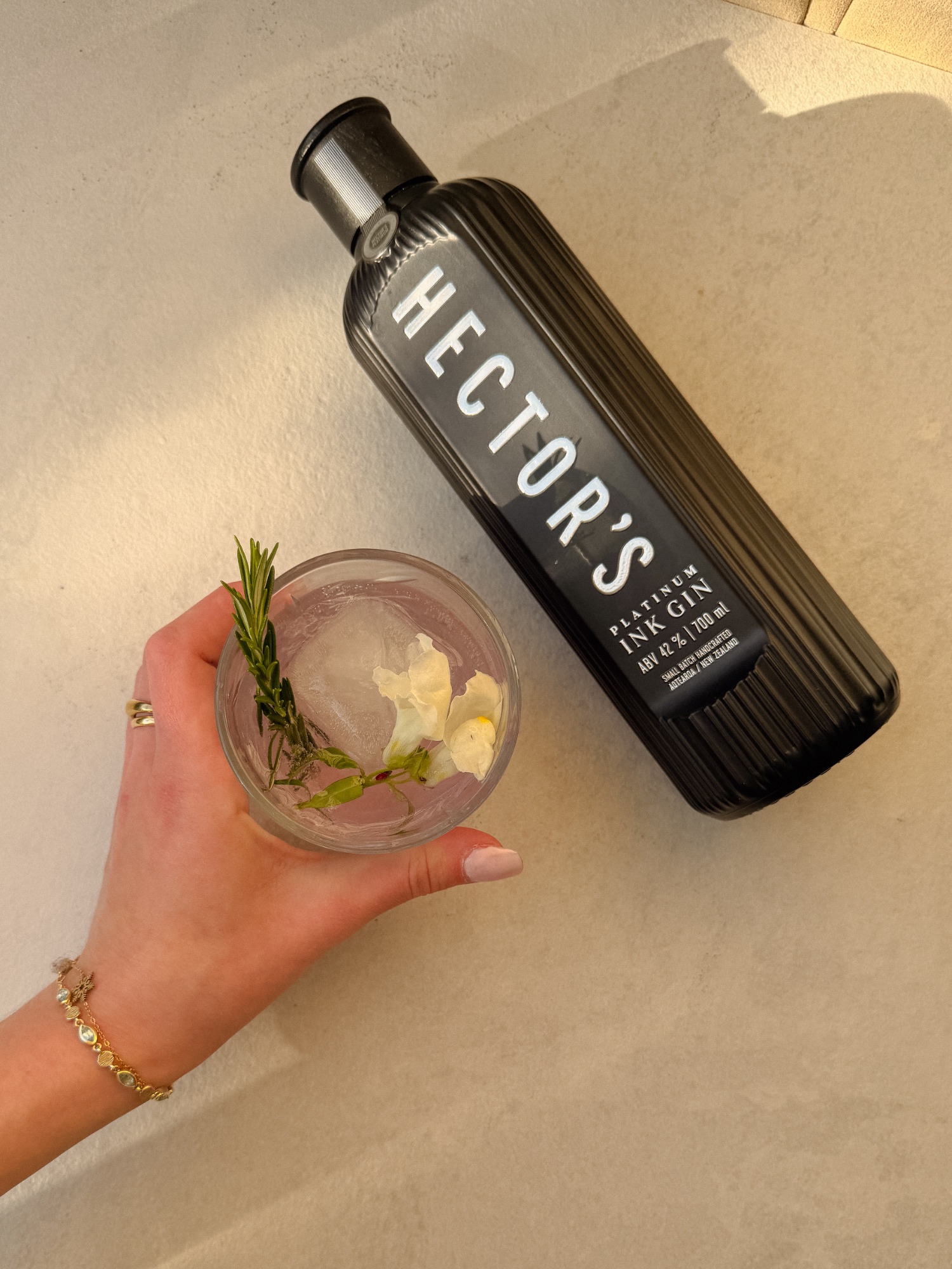 Hector's Ink Gin bottle on the counter