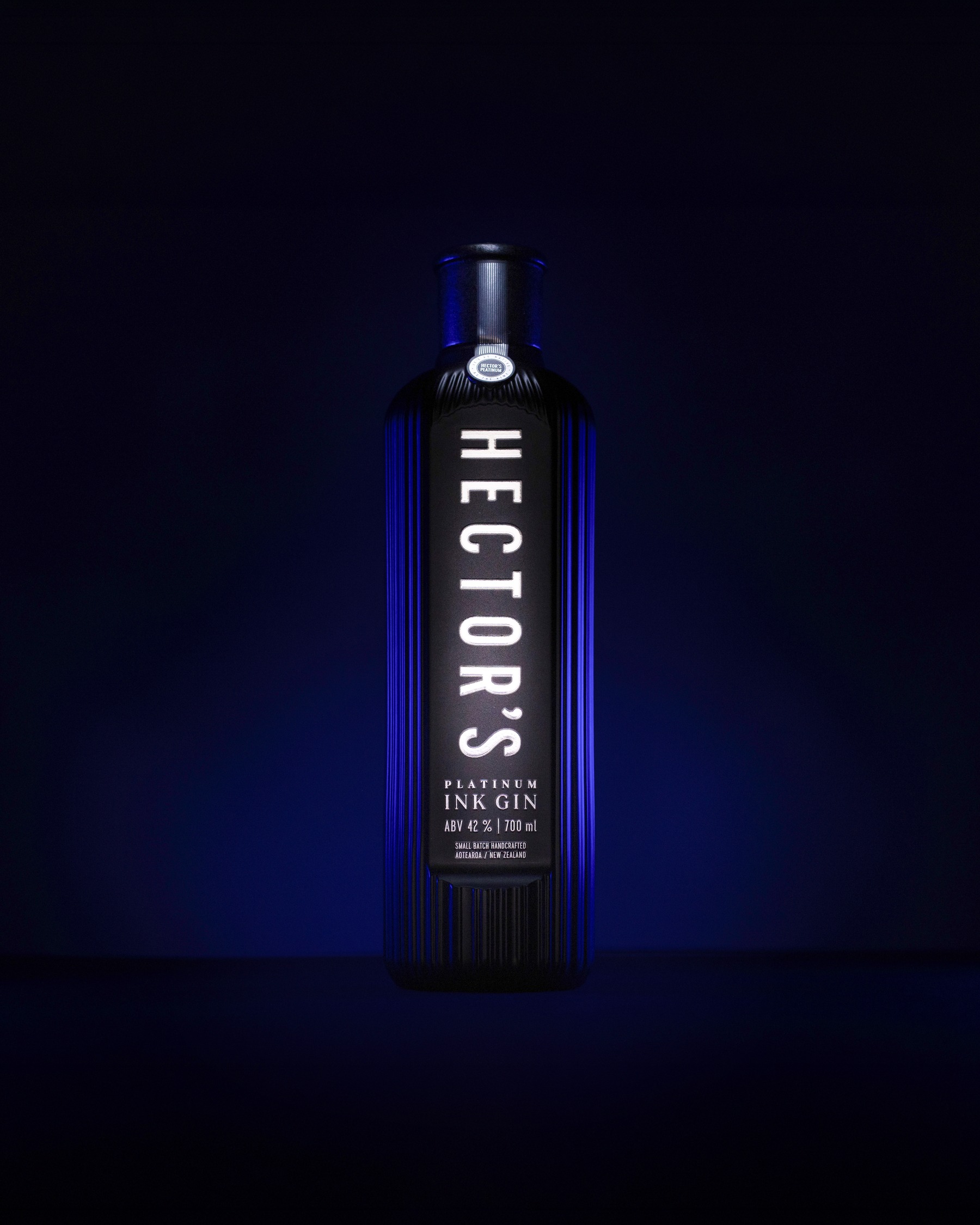 Hector's Platinum Ink Gin bottle